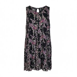 VTG 90's Crinkle Rayon Violet Floral Print Dress Romantic Cottagecore Retro S